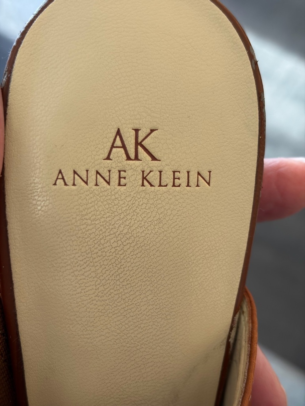 Anne Klein Leather Mule Heels Brown Square Toe Slip On Size 8.5 - Picture 7 of 8